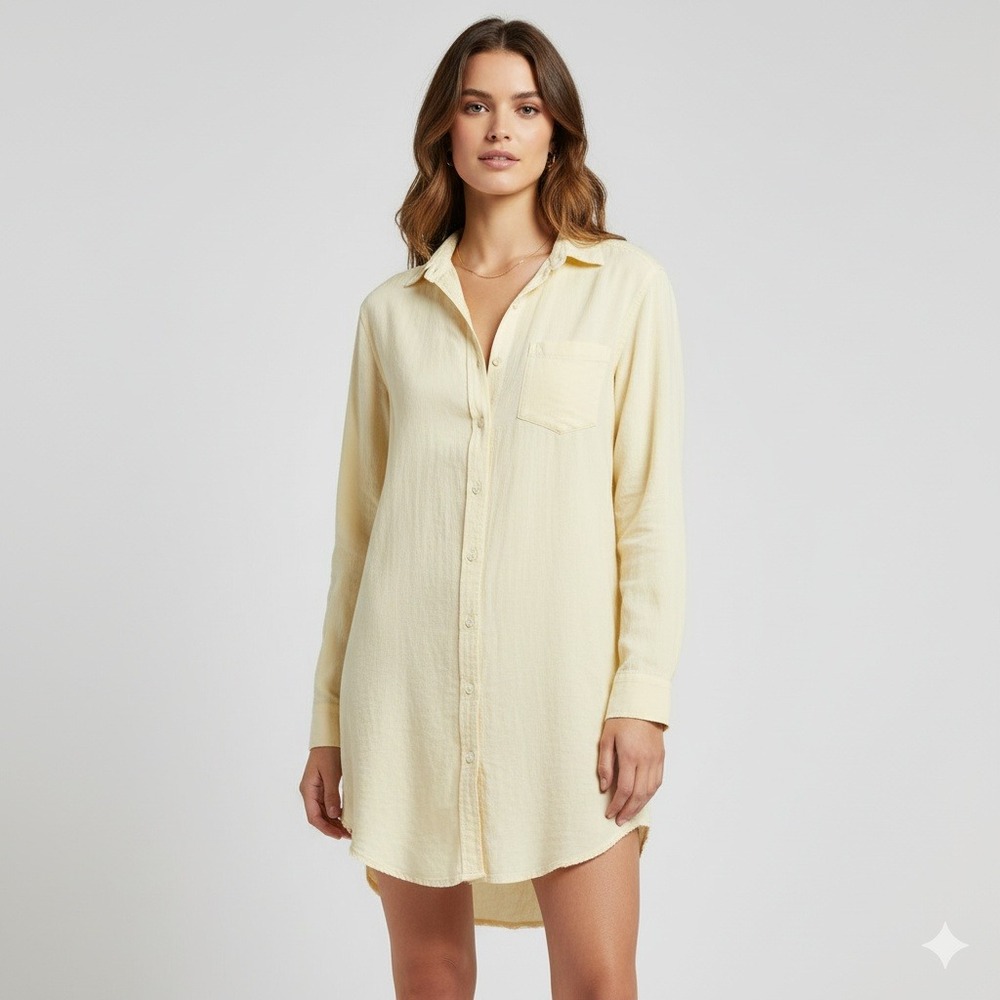 Frank‎ & Eileen Yellow Cotton Blend Button Up Long Sleeves Shirt Size Small